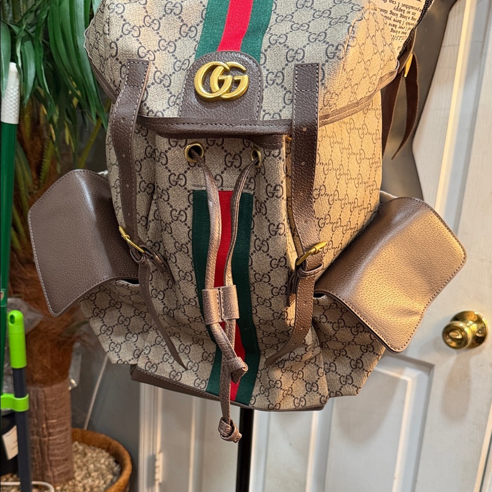 Generic Brown Backpack with Red and Green Accents